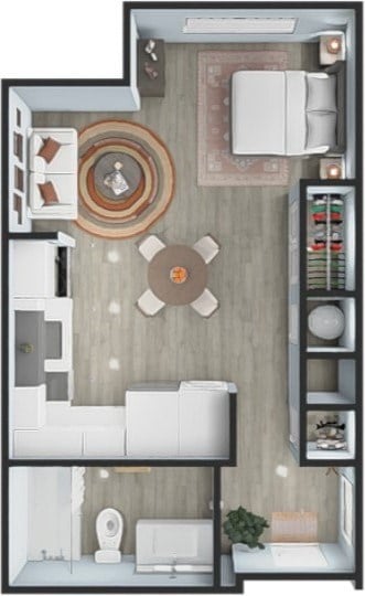 Floor plan for studio, 1 bath, 421 sqft